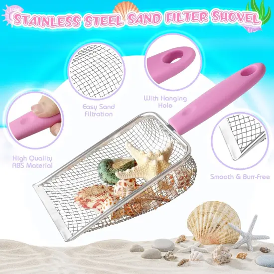 Summer Beach Toys, Sand Toys with Collapsible Beach Bucket, Beach Mesh Shovel, Sand Sifter and Mesh Bag for Shell Collecting, Shark Tooth Sifter Sand Dipper Beach Scoop for Kids Adults Boys Girls {3}