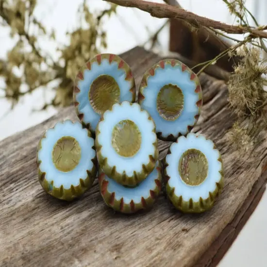 *15* 12mm Robins Egg Blue Picasso Table Cut Daisy Flowers {3}