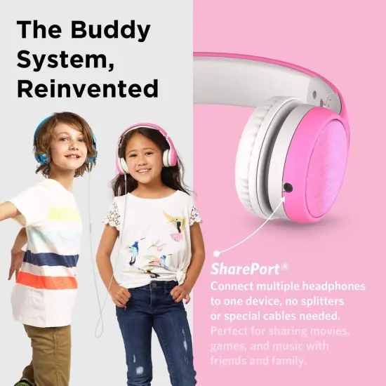 LilGadgets Connect+ Style On-Ear Kids Headphones with Microphone - SharePort Technology, SoftTouch Padding, Detachable Cable, Noise Reduction, Durable & Adjustable - Pink, Ages 3-14 {5}