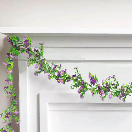 Summer Silk Daisy Flower Garland - Purple Artificial Flower Vine, Hanging Ivy Garland for Wall, Party, Wedding Arch, Floral Decor, Home Indoor/Outdoor Ceremony {2}