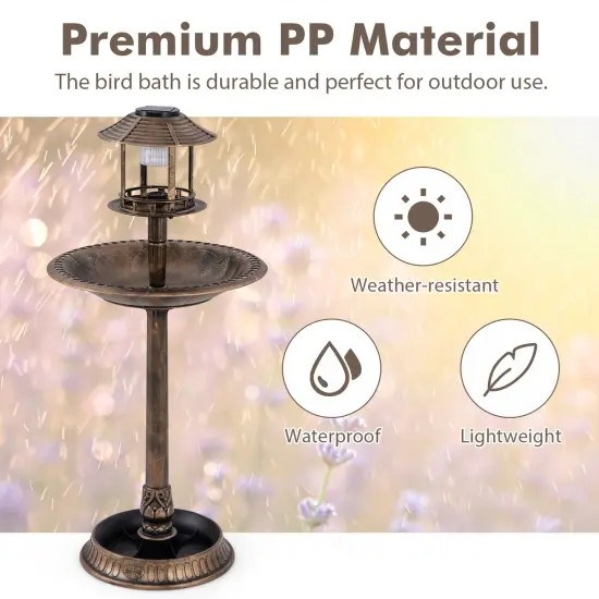PP Solar Bird Bath Feeder Planter with LED Light and Vintage Design Bronze {5}
