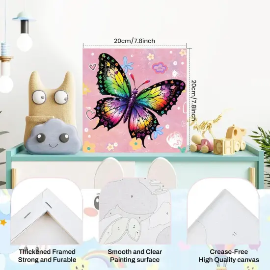 4 Pack Paint by Numbers Kit for Kids 4-8-12 with Framed, Butterfly Kids Paint by Numbers, Framed Painting by Numbers for Kid Painting Set(8x8Inch) {2}