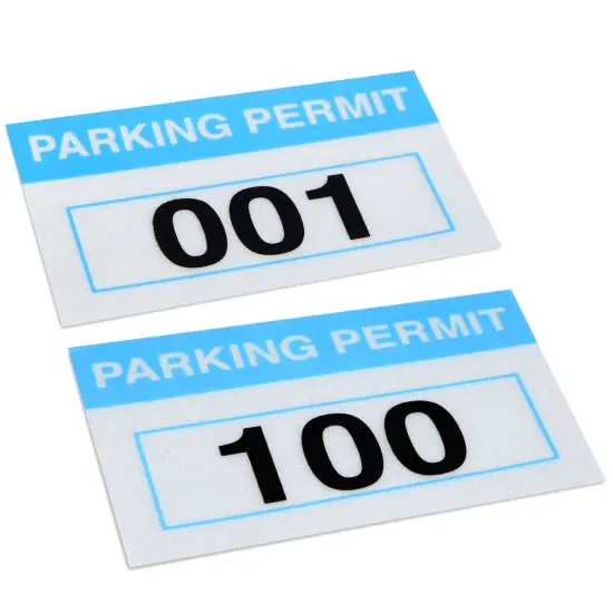 100 Pack Parking Permit Stickers with Front Adhesive, Car Windshield Decals Numbered 001-100 (Light Blue, 3 x 2 In) Multicolor {7}