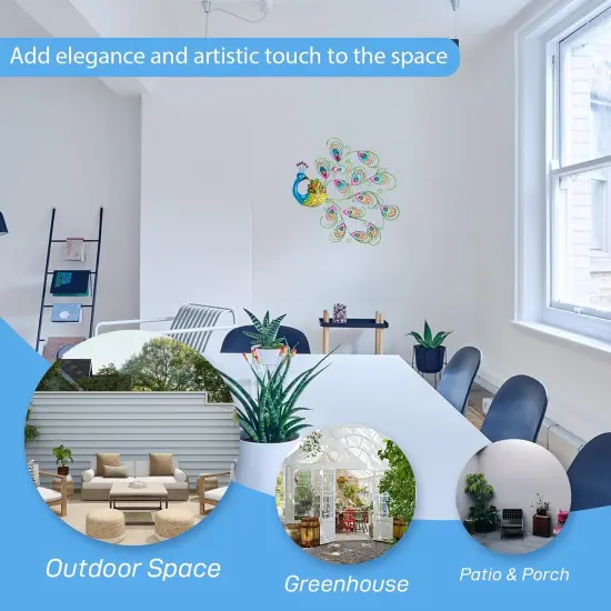 Summer Metal Wall Art Decor, 20'' W x 19'' H Peacock Wall Hanging Decor & Wall Sculpture, Large Wall Decor for Patio, Fence, Garden, Home Decor (Blue) {4}