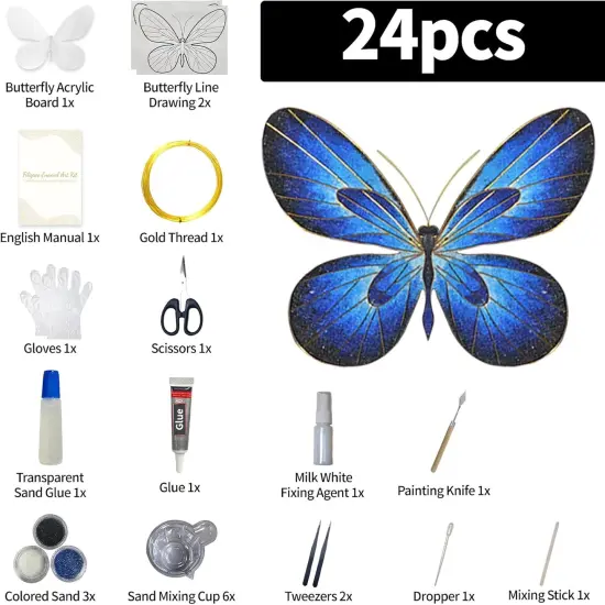 Cloisonne Enamel Art Painting Adult DIY Craft Kit, Filigree Enamel Art Projects Crafts Supplies Paint by Numbers Kit, 3D Blue Butterfly Craftwork Handmade Home Decor Mother's Day Stress Relief Gifts {3}