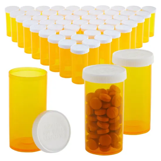 50-Pack Empty Medicine Bottles with Caps, 13 Dram Pill Bottles, Plastic Vials, Containers for Prescription Medication, Vitamins, Supplements, Orange (2.7 in) Bulk Pack {1}