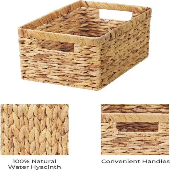 Wicker Basket, Baskets for Organizing, Storage Basket with Built-in Handles, Water Hyacinth Shelves {2}