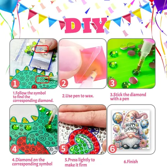 12 PCS Diamond Art Painting Birthday Greeting Cards, Fete Day Craft DIY Card Making Kits for Adults Kids Gifts (Happy Birthday) {3}