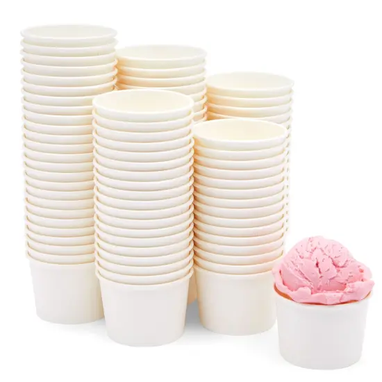 100-Pack Disposable Paper Ice Cream Cups, 5oz Dessert Bowls for Sundae Bar, Frozen Yogurt (White) {1}