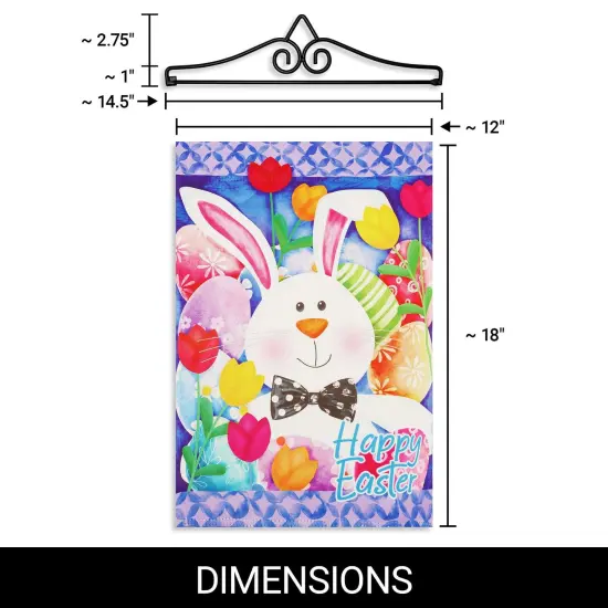 G128 Combo Pack Garden Flag Hanger 14IN & Garden Flag Happy Easter Bunny Tulips Printed 12x18IN Double Sided Yard Garden Lawn Decoration {2}