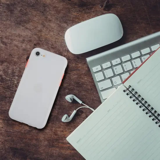 Translucent Matte Case For iPhone SE 2020 (2nd Gen), Hybrid Hard Back Soft Edges TPU Full Body Cover Clear White/Red, by Insten {6}