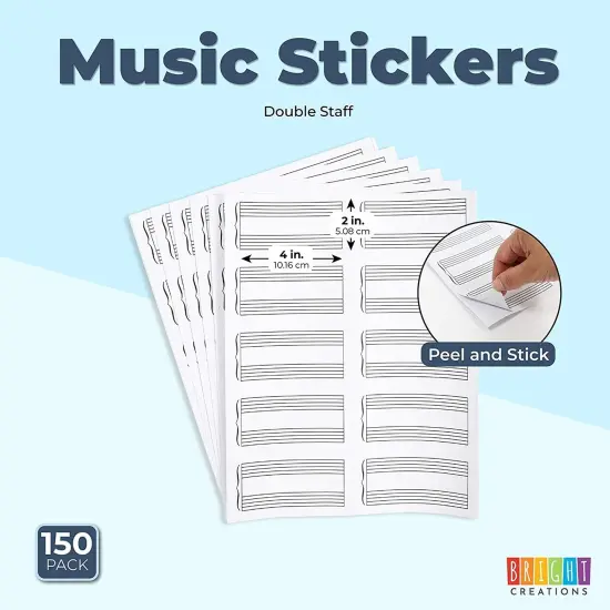 Double Staff Stickers for Music Class Supplies (4 x 2 in, 150 Pack) White {2}