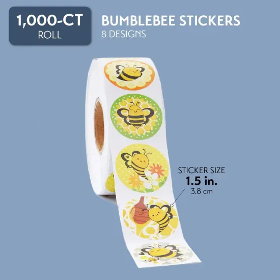 BLUE PANDA 1000-Count Bee Sticker Roll - Multicolor 1.5in Round Bumblebee Stickers - Peel and Stick Insect Label Roll for Classroom Rewards & Crafts for Kids Ages 3-14 {3}