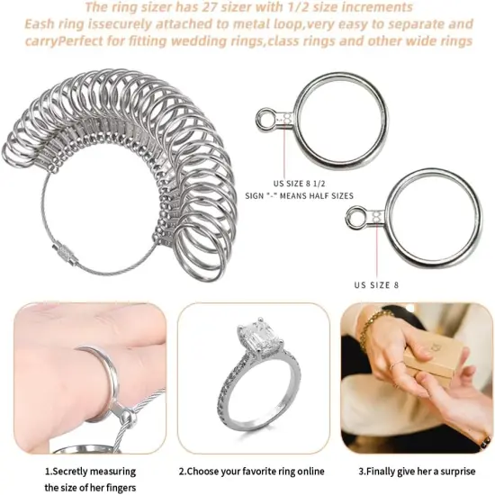 Rould Ring Mandrel Metal Ring Sizer Gauge Set with Jewelers Rubber Mallet Hammer Ring Measurement Tool Finger Sizing Size Measuring US Sizes 0-13 Steel Jewelry Making Tools {4}