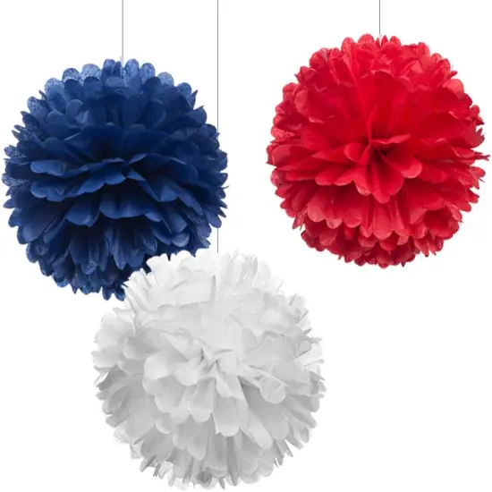 12" Red White Blue Tissue Pom Poms DIY Hanging Paper Flower Balls for Nautical Party Decoration 4th of July Patriotic Decorations, Pack of 12 {1}