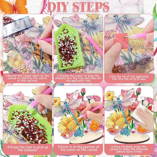6 Pcs Butterfly Diamond Art Tabletop Decorations Hummingbirds Centerpieces Dragonfly DIY Diamond Art Flower Desktop Ornaments for Table Tabletop Decor {3}