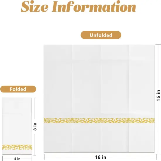 White Dinner Paper Napkins with Pocket Disposable 100 Pack Yellow Trim Linen Feel Wedding Reception Napkins Hand Paper Towels Folded Lunch Napkins for Party, Bathroom (16 x 16 inch) {3}