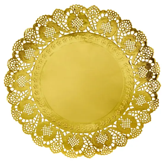 60 Pack Round Paper Placemats for Dining Table, Formal Events, Decorative Gold Lace Paper Doilies, Bulk Disposable Charger Plates for Cakes, Desserts, and Baked Goods (12 in) {6}