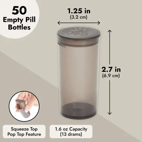 50 Pack Empty Pill Bottles with Caps - 13 Dram Medicine Containers, Prescription Vials with Lids (Black) {4}