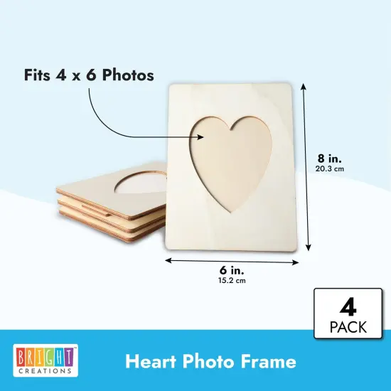 Heart Shaped Unfinished Wood Picture Frames for 4 x 6 Photos (5.9 x 7.9 In, 4 Pack) Brown {3}