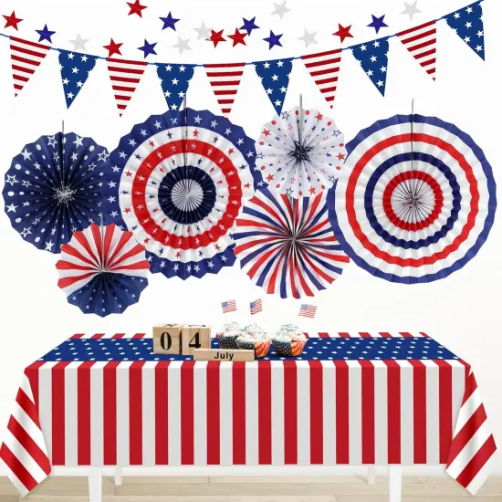 Patriotic 4th of July Decorations Set, 9 Pcs Red White and Blue {1}
