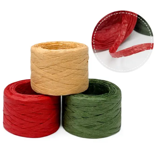 Wrapables Christmas Raffia Ribbons 492 Feet Total, Paper Twine for Gift Wrapping, DIY Crafts, Decorations (Set of 3) {1}