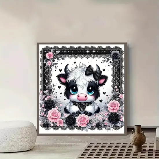 5D Diamond Painting Kit for Adults Beginners,DIY Cow Flower Paint by Diamond Art Kits,Suitability Friends Full Round Drill Diamonds Dots Gem Art,Home Wall Decor 13.78x13.78 Inch {4}