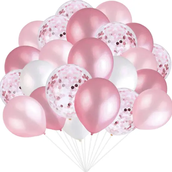 Pink and White Balloons, Pink Confetti Balloons White Balloons Total 90 pcs Latex Party Balloons for Hen Party Wedding Baby Shower Birthday Party Decoration {1}
