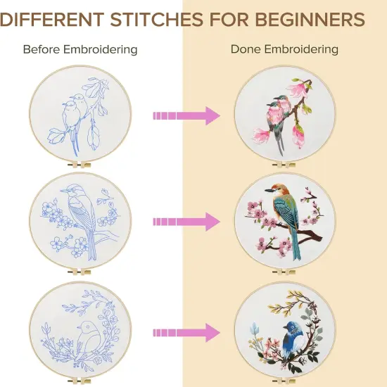 3 Sets Embroidery kit for Beginners Adults Embroidery Starter Kit with Hummingbird Flower Pattern and Instructions Stamped Cross Stitch Kits {4}