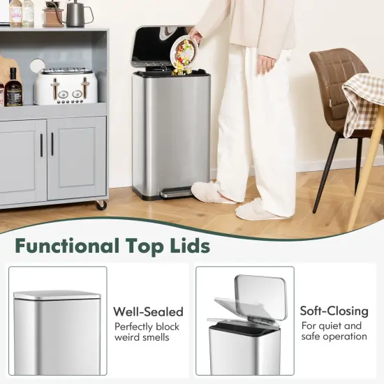 Silver & Rose Gold Stainless Steel Dual Trash Cans with Soft Close {5}