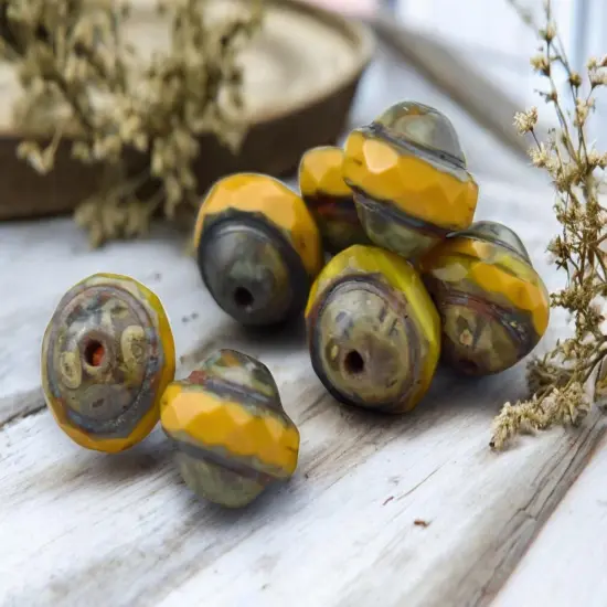 *15* 9x7mm Golden Mustard Opal Picasso Saturn Beads {3}