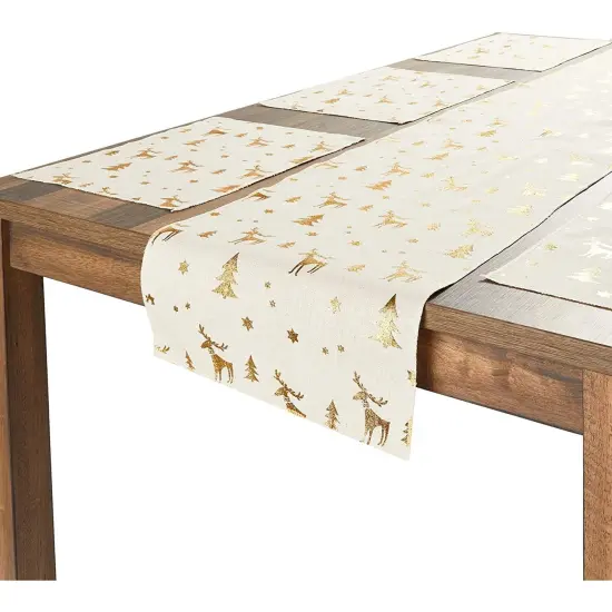 Juvale Set of 6 Christmas Gold Foil Placemats and Dining Table Runner {5}