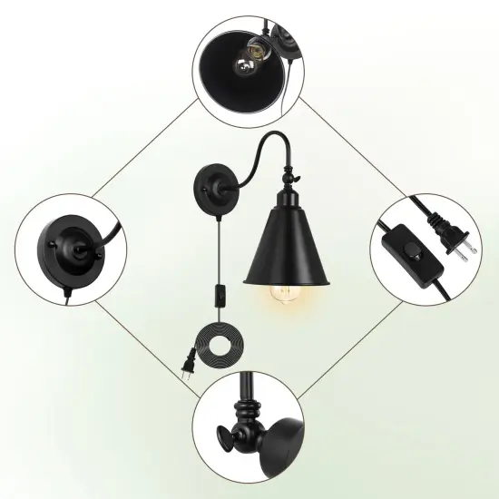 Set of 2 Vintage Swing Arm Wall Lamps &ndash; Adjustable Gooseneck Industrial Sconces for Bedroom, Study, or Office &ndash; Classic Brass Finish, Easy Installation {3}