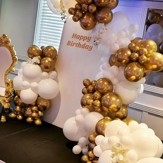 White and Gold Balloon Garland Kit, 124Pcs Arch Kit with Confetti White and Gold Balloons, Bright Durable Latex Balloons {5}