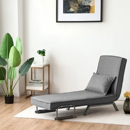 Folding Sofa Convertible Armchair Lounge Couch with Soft Back Cushion and 5 Back Reclining Angles Gray {2}