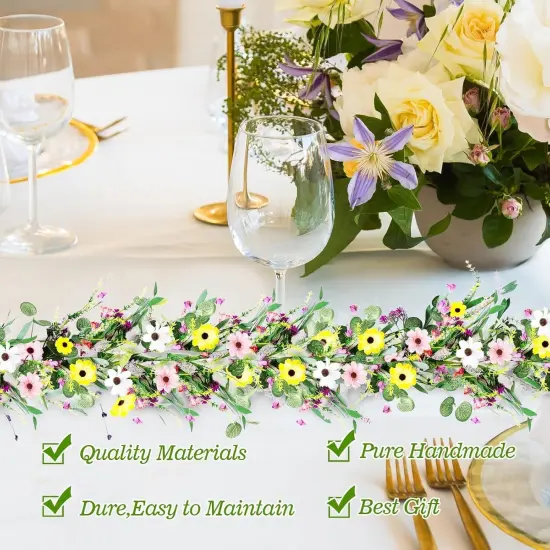 6.5 Ft Summer Flower Garlands Not Withering Wildflower Wreath Garland Floral Garlands for Mantle Indoor Outdoor Wedding Arch Porch Home Farmhouse Decoration {3}