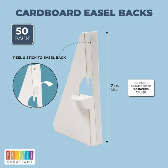 50-Pack Self-Stick 7 in Cardboard Easel Backs, Picture Frame and Art Easel Stand Bulk Pack for Photographs, Artwork, Posters, Signs, and Craft Projects (White) {5}