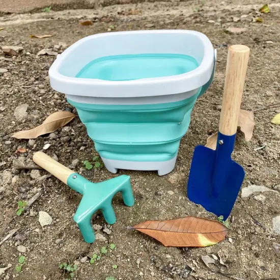 3 Pieces Summer Collapsible Beach Bucket for Kid Toddler,Toddler Outdoor Toys Shovel and Rake Made of Metal for Kids Beach Travel {4}