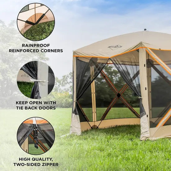 Hike Crew 6-Panel Pop-Up Screen House Gazebo 140"x140" &ndash; UV Resistant, Fits 9 People, Instant Setup {3}