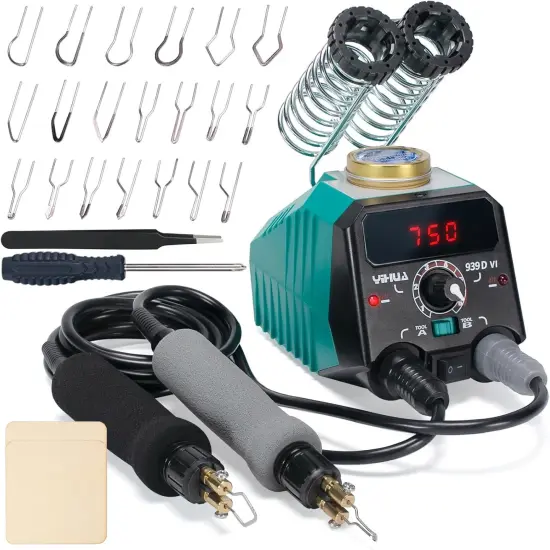 939D-VI Dual Pen Wood Burning Kit with Digital Display with 20 Wire Nibs, Detachable Wood Burning Pen, 2 Wood Pieces, Tweezers Used as Wood Burning Tool {1}