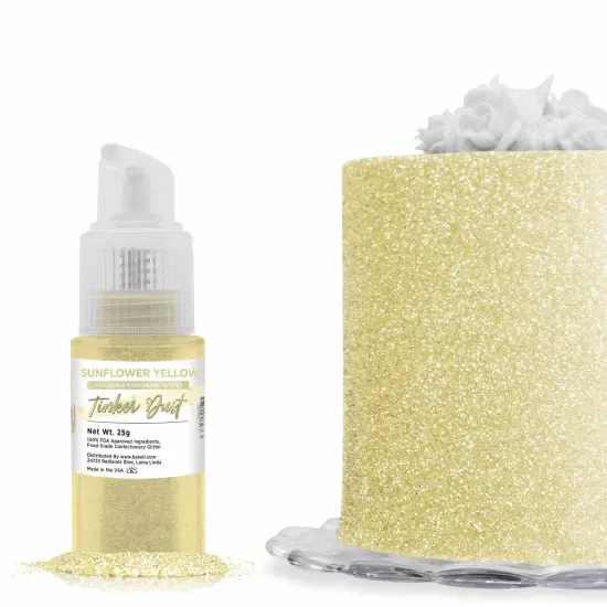 Bakell - Sunflower Yellow Tinker Dust Edible Glitter (25g, 1x Spray Pump) for Food, Desserts, and Beverages! {1}