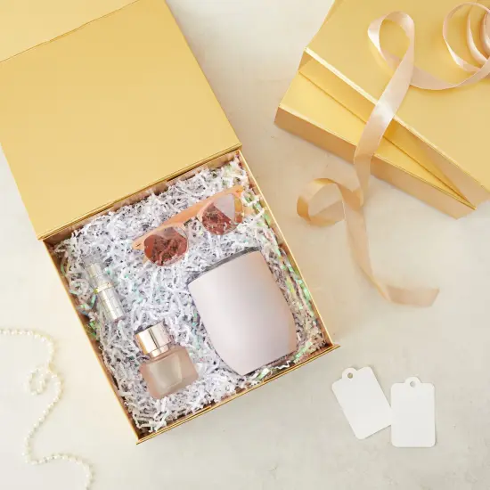 6 Pack Proposal Boxes with Lid for Groomsmen, Bridesmaid, 9.5 x 9.5 x 3.5 Inch Square Glossy Gold Magnetic Gift Box for Parties, Retail {3}