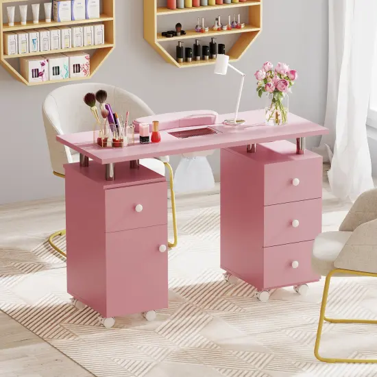 Manicure Table with Dust Collector, Storage and Wrist Rest Cushion Pink {2}