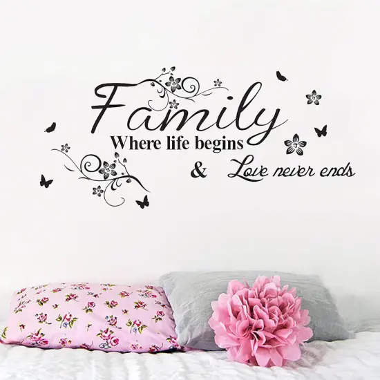 Wall Stickers, Home Decorations for Living Room, Family 'Where Life Begins & Love Never Ends', Multicolor Letter Wall Decor, Vinyl, Custom Style, Matte Finish {1}