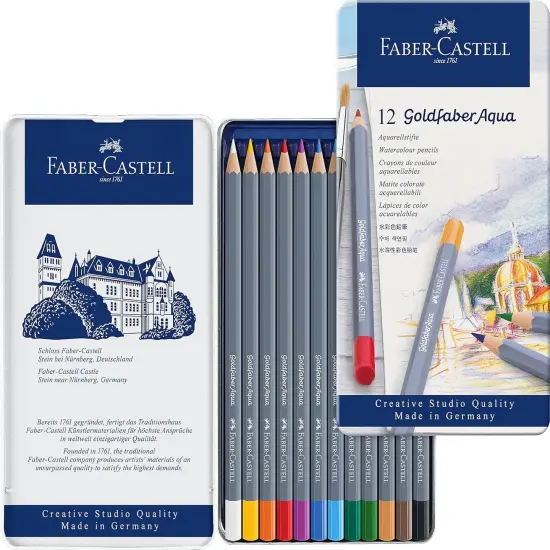 Goldfaber Aqua Watercolor Pencils - Tin of 12 Colors, Pre-Sharpened Water Colored Pencils {3}