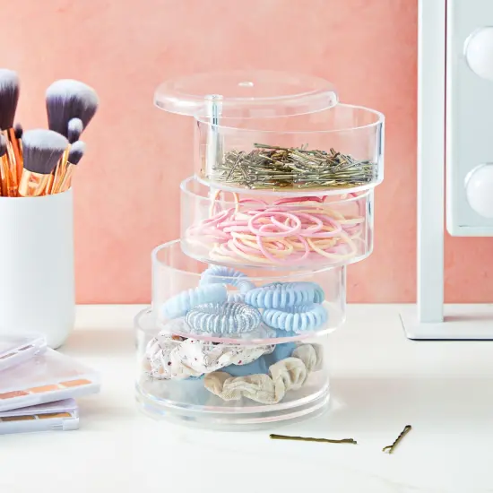 4 Tier Stackable Hair Accessories Organizer for Hair Ties, Bows, Clips, Scrunchies, Clear 360&deg; Holder (4.5 x 6.9 In) {3}