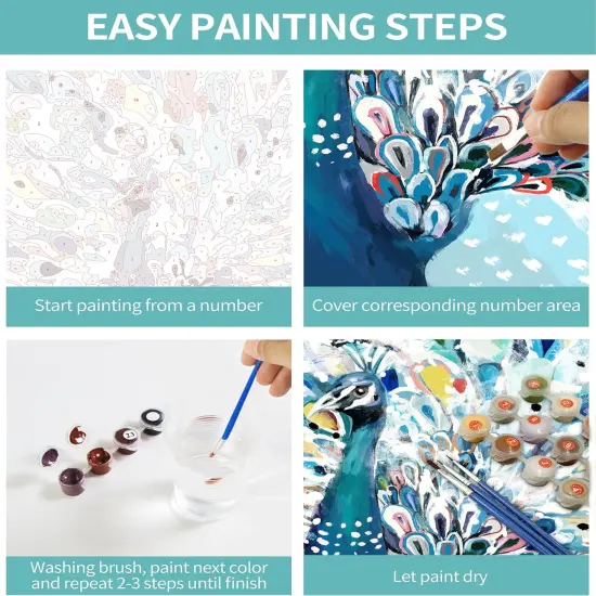 Paint by Number for Adults Peacock Adult Paint by Number Kits on Rollded Canvas Colorful Animal Drawing Acrylic Beginner Paintwork DIY Crafts Without Frame 16x20 Inch {4}
