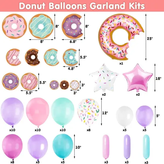 100 PCS Donut Balloons Garland Pastel Decoration Kits Sprinkles Confetti Doughnut Backdrop Cutouts Kids Birthday Party Balloons Arch Photo Props Favor Ideas Supplies {3}