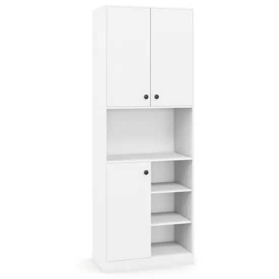 Kitchen Pantry Storage Cabinet with Microwave Stand and Open Shelves-White {1}