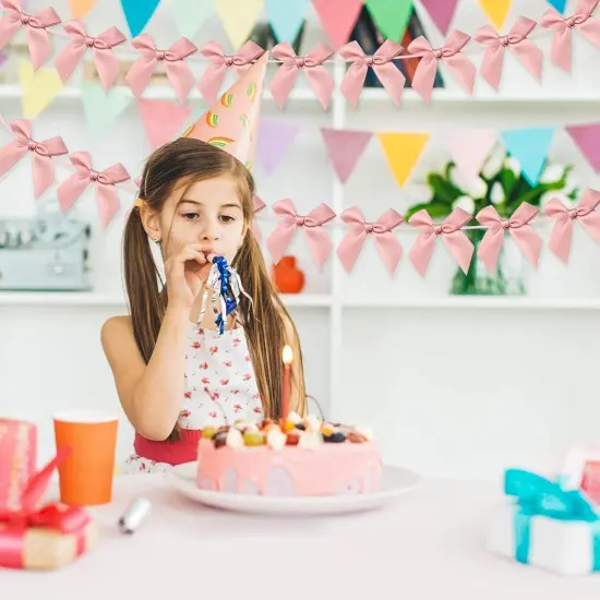 2pcs Bow Garland Banner, Ribbon Bow Party Decorations for Baby Shower Girls Bow Coquette Birthday Party Decor (Peach Pink) {4}